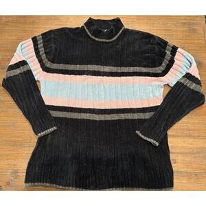 Vtg BTL BEYOND THE LIMIT Men's Sz Large Striped Color Block Mock Neck Sweater